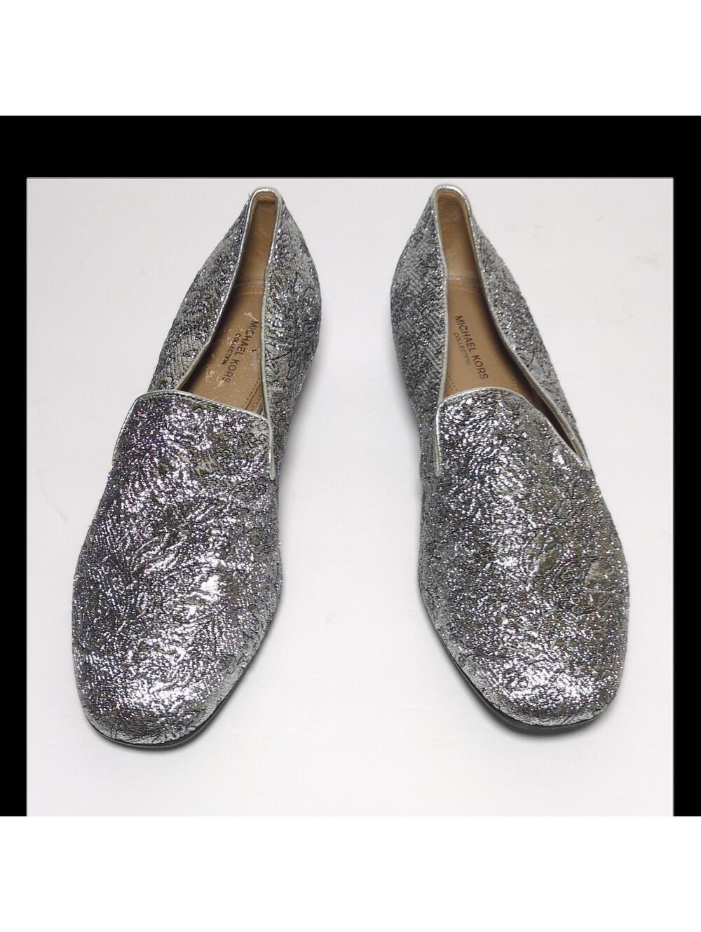 Michael Kors Collection Silver Glitter Slip-On Loafer Flats EU 37.5 NWOT